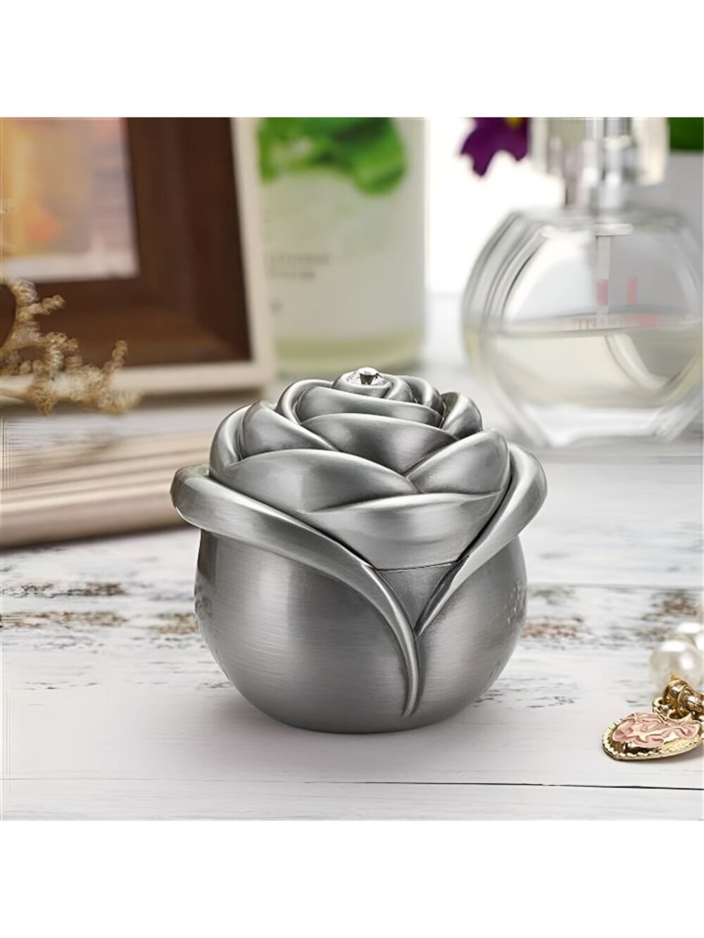 Rose Shape Vintage Jewelry Box - Small Trinket Storage Case Organizer Box Women